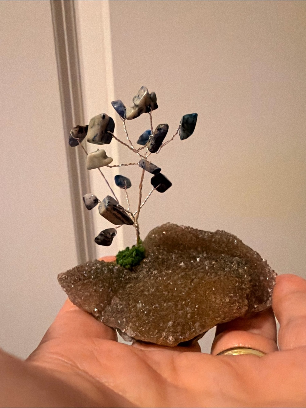 Handmade Gemstone Wire Tree on Druzy Quartz geode slice base